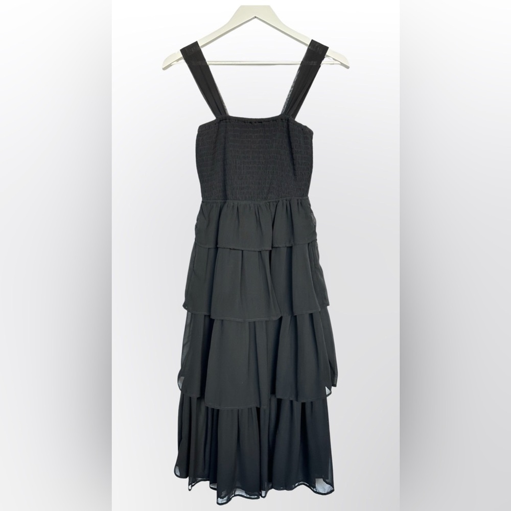 Tiered Black Smocked Midi Dress - Size XS